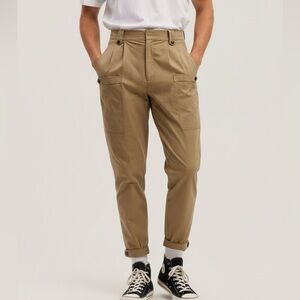 DEPT. ANONYM Khaki Tapered Leg Pleated Cargo Trousers